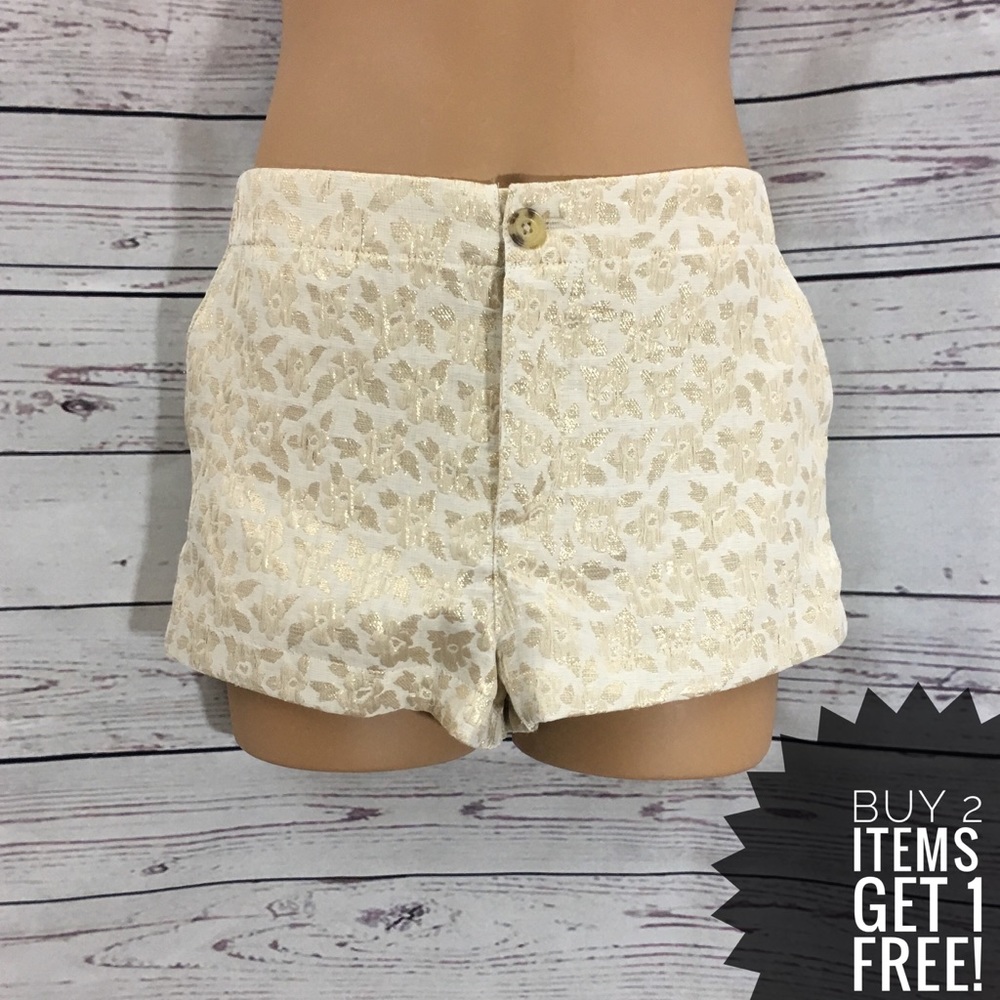 Abercrombie Ivory & Gold Brocade Floral Shorts